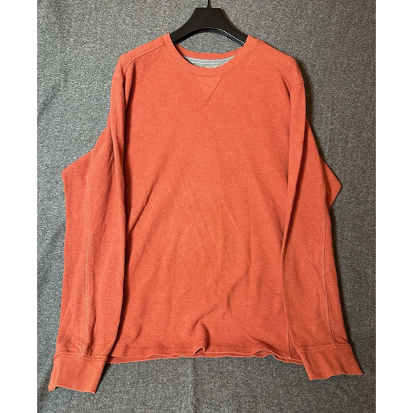 Eddie Bauer Sweater Mens 2XL Orange Cotton Thermal Long Sleeve Crew Neck Logo - Picture 1 of 8